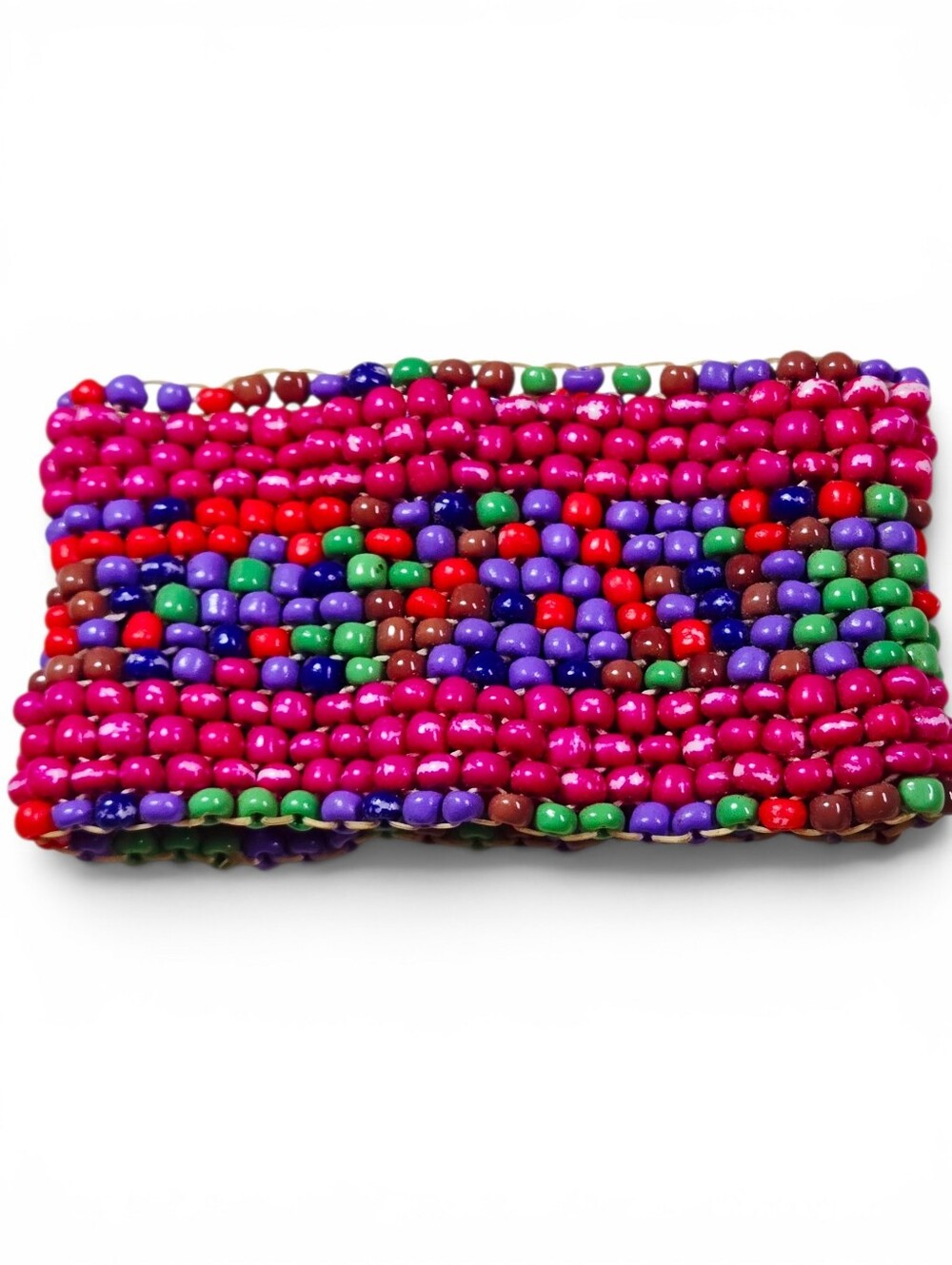 Bright Multicolor Weaved Bead Wide Stretch Bracelet Dopamine Vintage Pink Purple